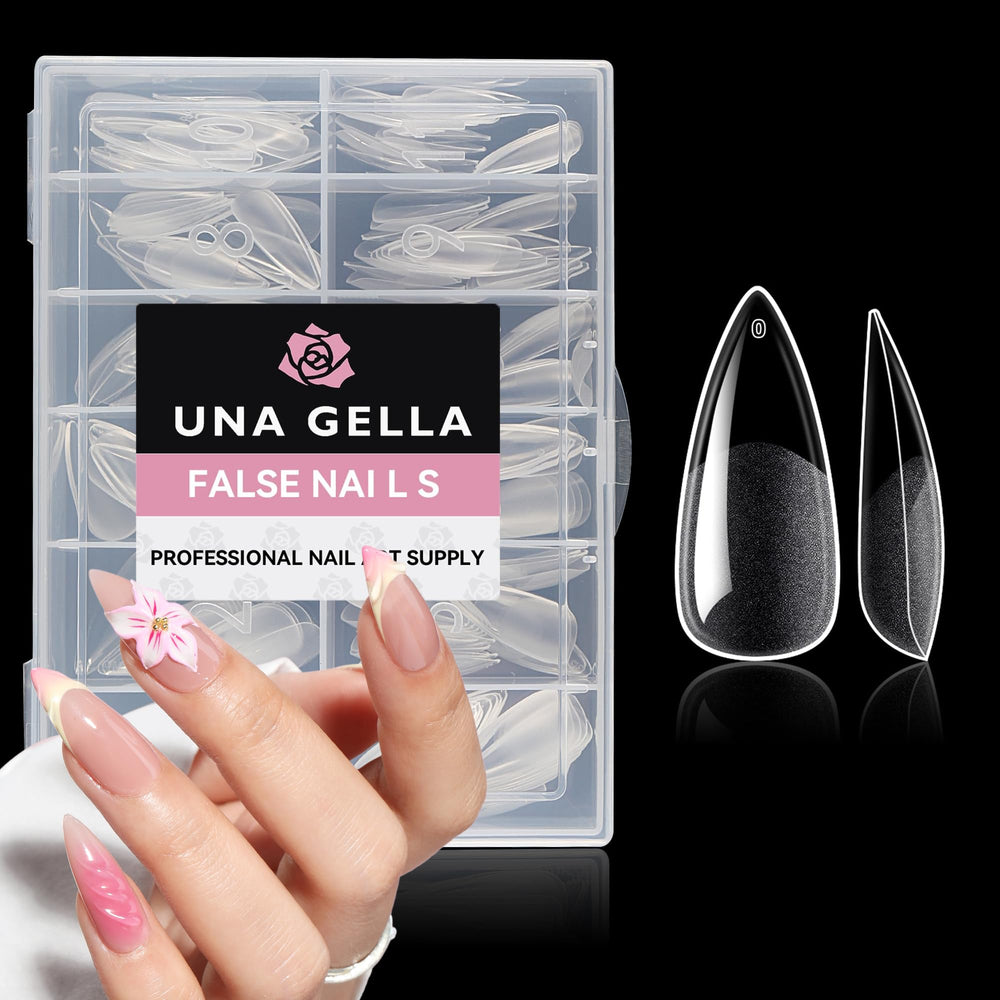 UNA GELLA ensemble de tips stiletto, couverture totale et surface claire pour un look net