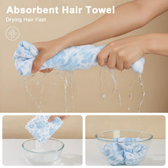 Turban serviette Unicorn Castle pour enfant en rose et bleu après la douche.