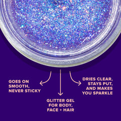 UNICORN SNOT Gel paillettes cheveux violet UV pour une apparence scintillante durable.