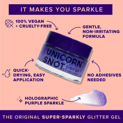 UNICORN SNOT Gel paillettes yeux et visage, parfait pour maquillage festif et rapide.