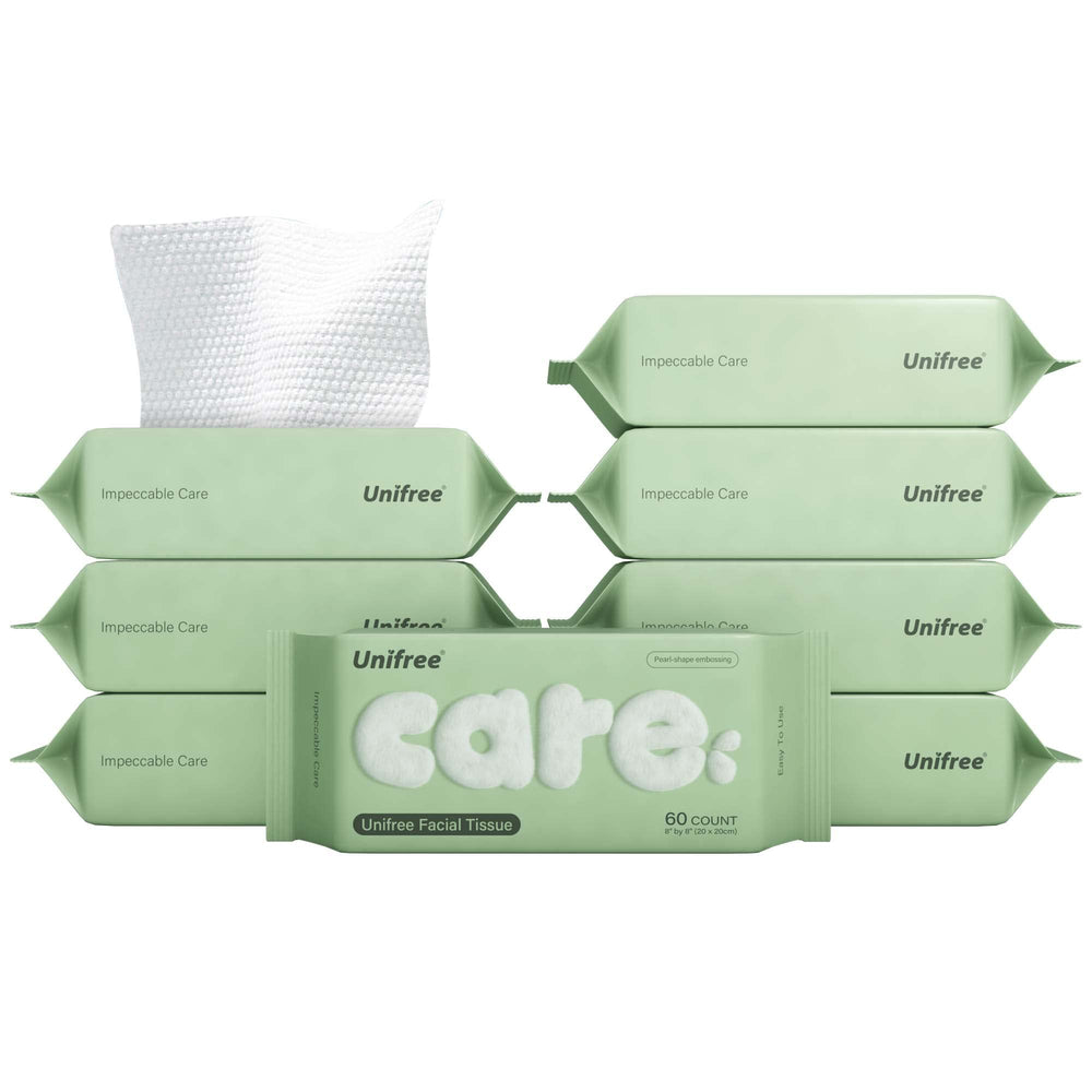 UNIFREE Mouchoirs secs visage – emballage pratique pour voyage et usage rapide.