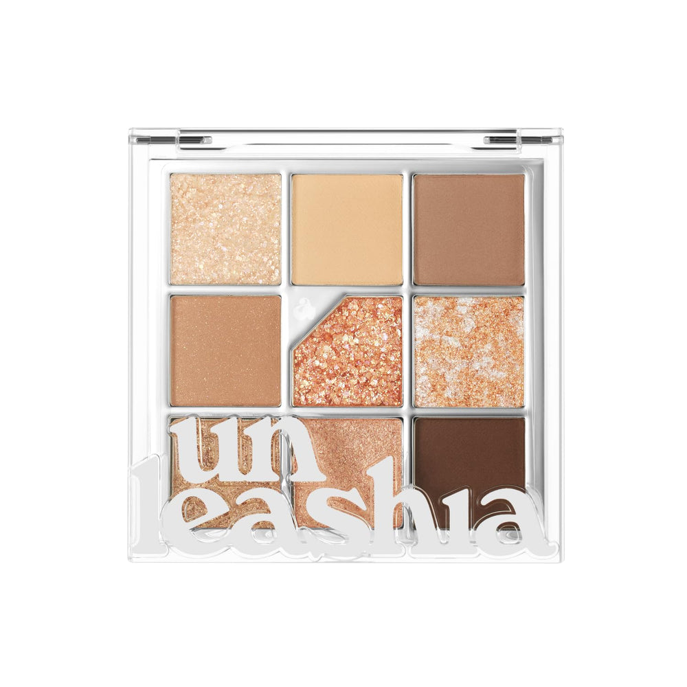 UNLEASHIA Glitterpedia N°2 – Palette yeux brun, texture ultra-fine, faible chute de poudre.