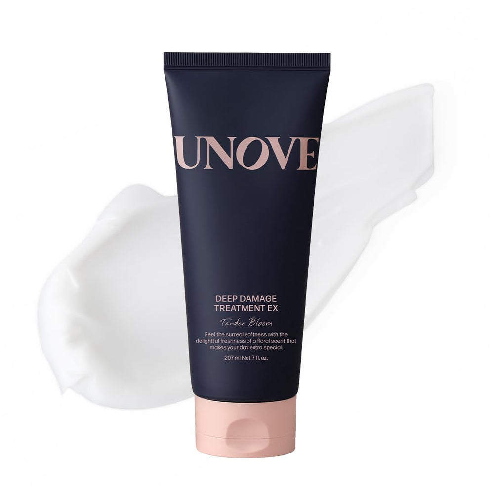 UNOVE Deep Damage Treatment Ex – bouteille montrant la formule concentrée en kératine pour cheveux abîmés.