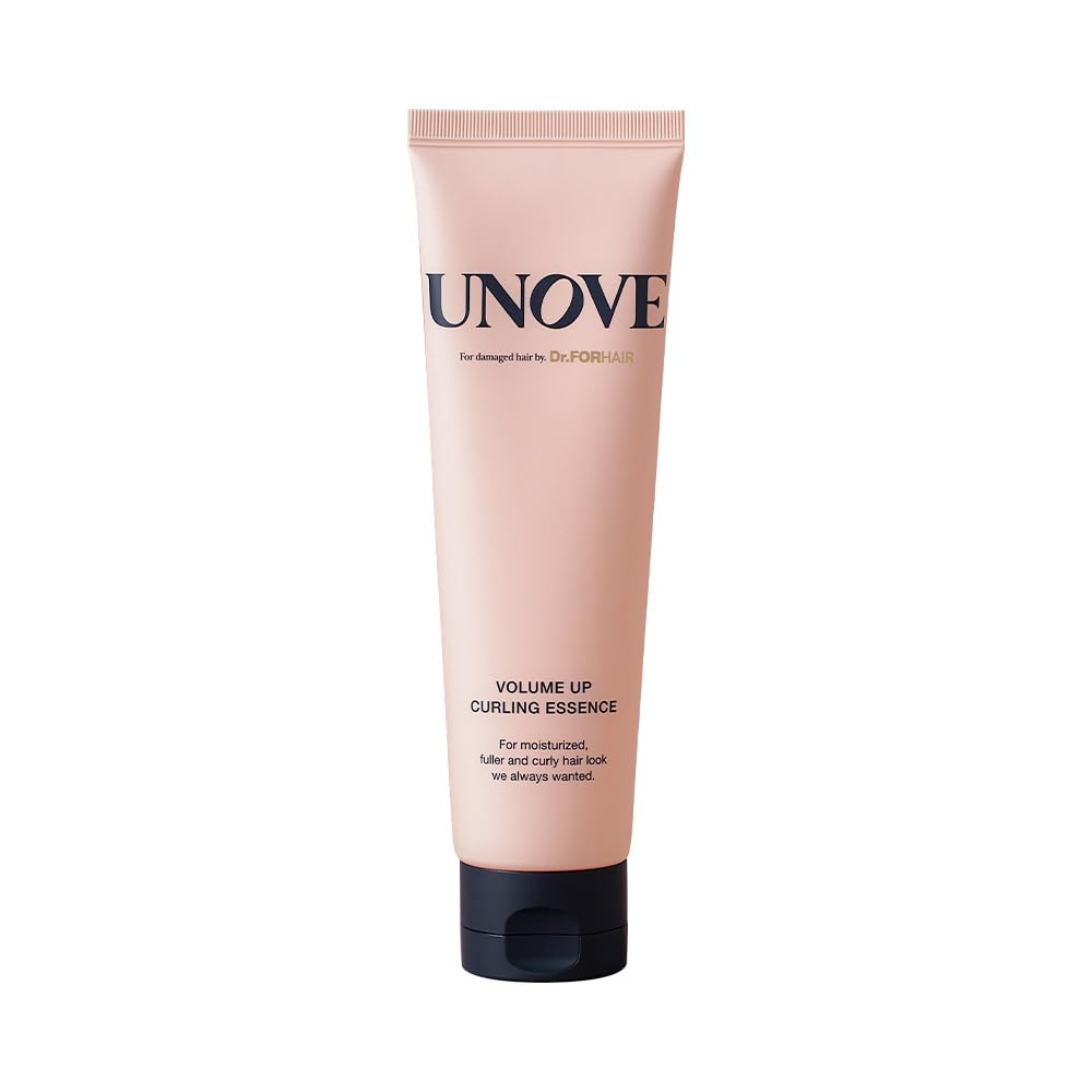Unove Volume Up Curling Essence, bouteille élégante pour boucles hydratées et volumineuses.
