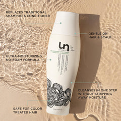 Unwash Bio-Cleansing Conditioner, texture crème: démêlage facile et douceur durable.