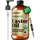 UpNature Castor Oil bottle pour for easy topical application on hair and skin