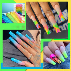 Palette UR SUGAR néon rose-vert-jaune pour nail art expressif.