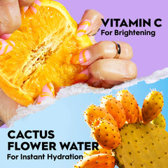 Fini lumineux sur le visage grâce à la vitamine C et à l eau de cactus.