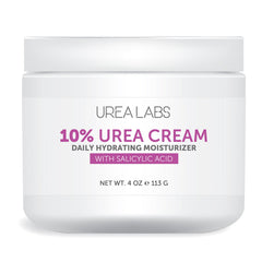 Crème Urea Labs 10% dans sa bouteille, hydratation pratique pour la routine quotidienne.
