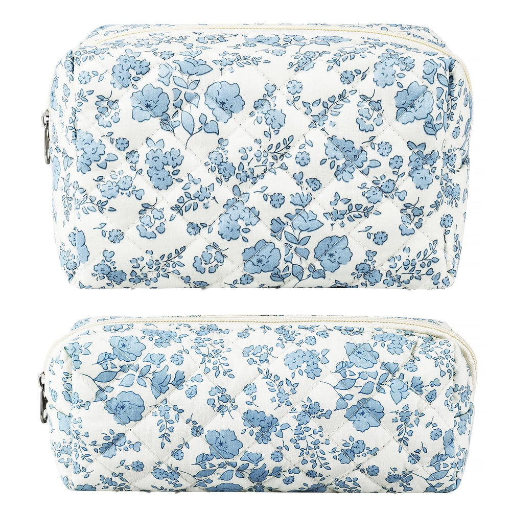 URSKYTOUS pochette maquillage florale bleue, parfaite pour organiser vos cosmétiques en voyage.