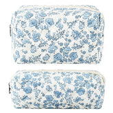 URSKYTOUS pochette maquillage florale bleue, parfaite pour organiser vos cosmétiques en voyage.