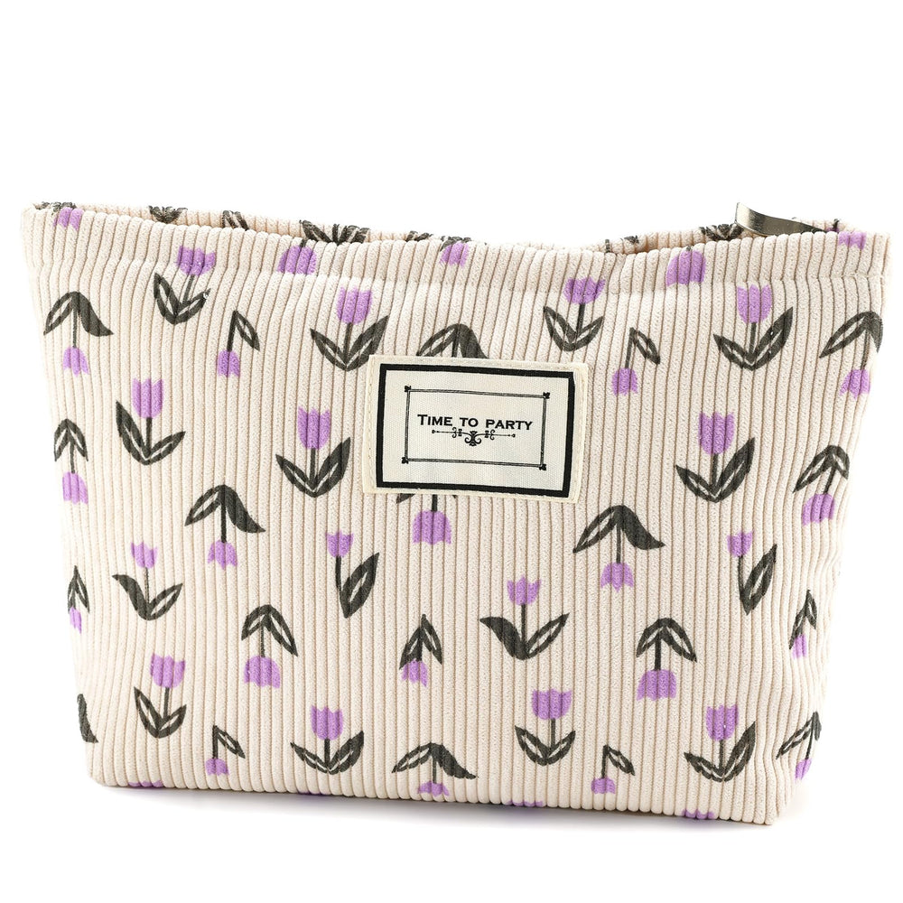 Sac URSKYTOUS avec motif florale corduroy violet, idéal pour ranger maquillage en voyage