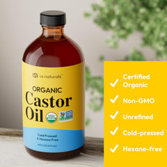 Us Naturals Huile de ricin bio – peau douce et cheveux nourris après application