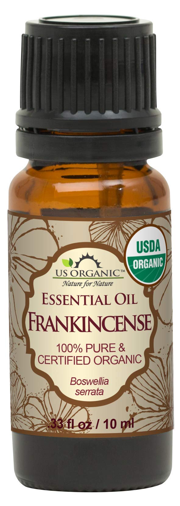 US Organic huile essentielle d’encens Boswellia serrata, bouteille 10 ml, diffusion chaleureuse.