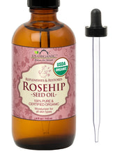 US Organic huile de rose musquée en flacon ambré, nourrissante pour la peau.