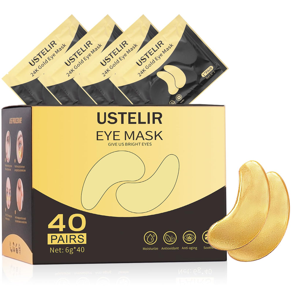 USTELIR patchs yeux 24K Or montrant le soin anti-fatigue potentiel
