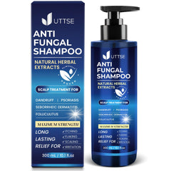 Uttse anti-fungal shampoo bottle front view for soothing scalp care and daily use.