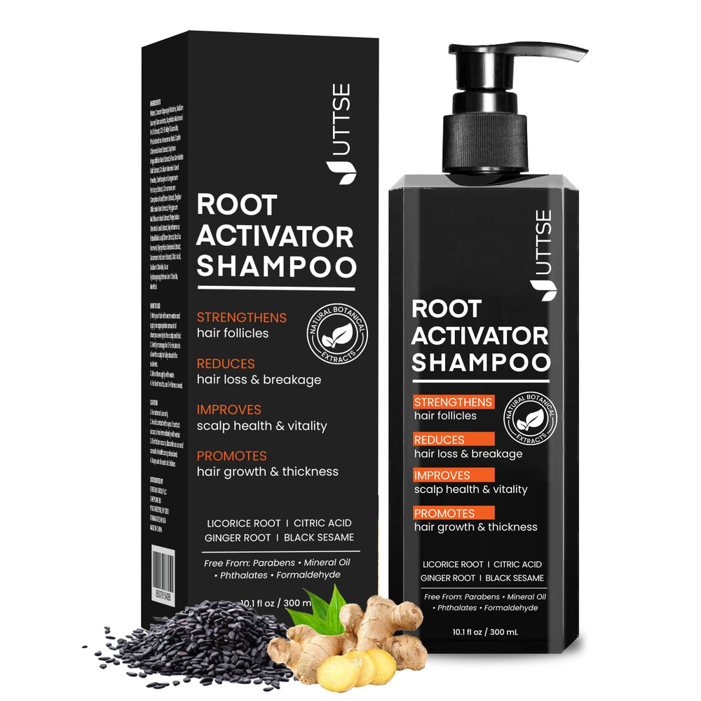 Bouteille Uttse Shampooing Activateur de Racines, cuir chevelu sain et cheveux plus épais.