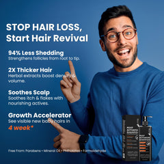 Shampooing Activateur de Racines Uttse appliqué sur le cuir chevelu, pour cheveux plus forts.