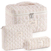 UUYUUY sac maquillage quilté fleurs rose grand, pratique pour voyager.