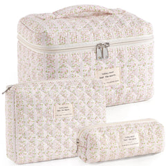 UUYUUY sac maquillage quilté fleurs rose grand, pratique pour voyager.