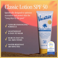 VACATION lotion solaire SPF50, bouteille résistante à l'eau pour 80 minutes d'exposition