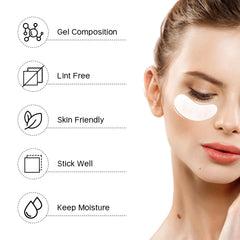 Coussins gel Vaincre sous-œil pour extensions de cils, placement rapide et stable.