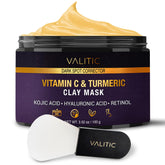 VALITIC masque argile vitamine C curcuma: éclat amélioré et taches atténuées.