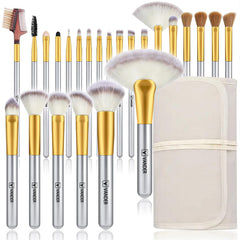 Ensemble Vander pinceaux maquillage 24 pièces, prêt pour voyage et rangement pratique.