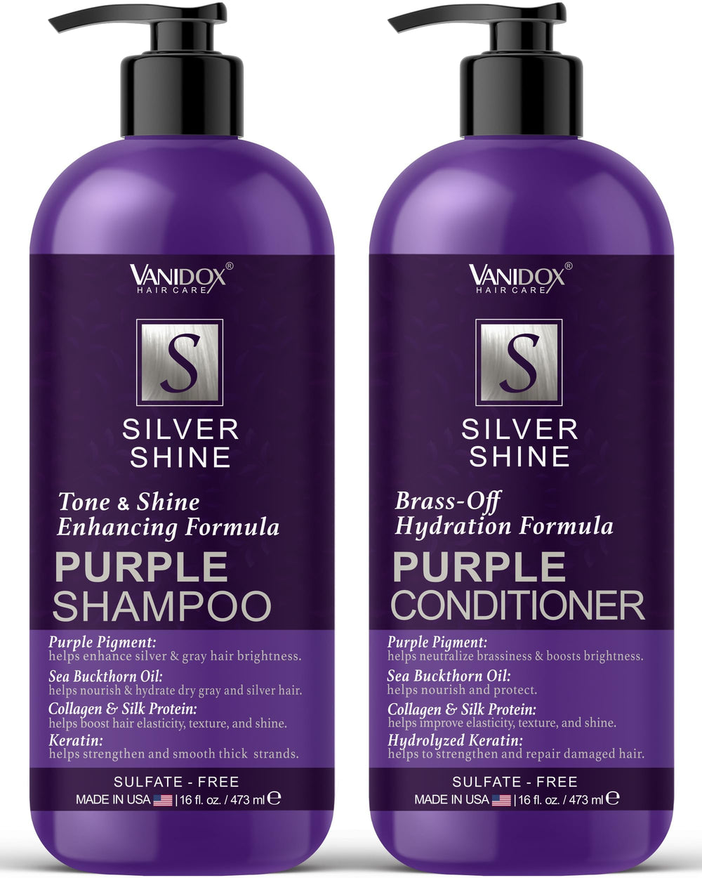 Shampooing violet sans sulfates VANIDOX sur bouteille, reflets froids et vibrants