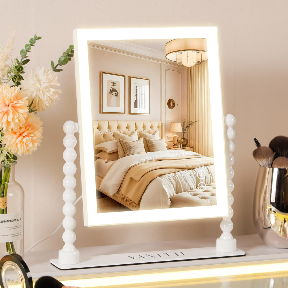 Miroir VANITII GLOBAL avec éclairage tri-couleurs pour maquillage précis.