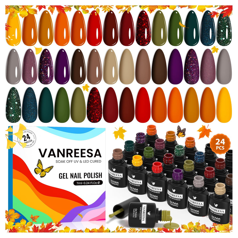 Le VANREESA ensemble vernis gel automne offre une palette variée pour votre manucure maison.