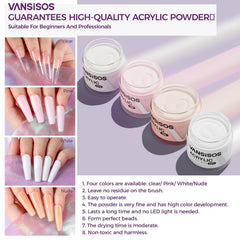VANSISOS poudre acrylique et paillettes 36 teintes pour des designs variés et brillants.