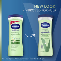 Vaseline Soothing Hydration Aloe Soothe — application sur les mains et le corps.