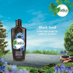 Cheveux éclatants après l’application de l’huile nigelle Vatika Naturals enrichie.