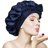 Bonnet VECIIR en soie bleu Bark pour dormir sans frottement.