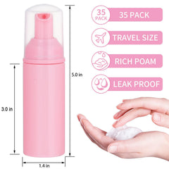 VEIDIA flacons mousse rose 60 ml, format portable pour voyages et échantillons.