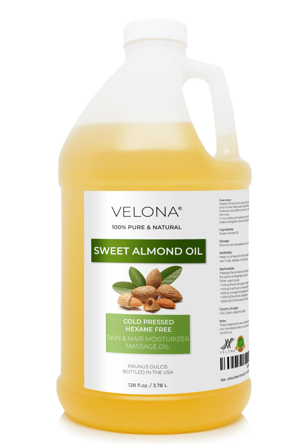Huile Velona d'amande douce — bouteille montrant une hydratation légère pour la peau
