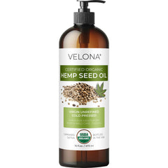 Velona huile-graines-chanvre-bouteille-pur: huile pure prête pour peau et cheveux.