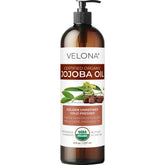 Velona Huile de Jojoba en bouteille avec pompe, hydratation naturelle.