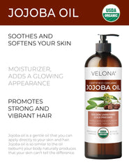 Velona Jojoba Oil pour bottle close-up for versatile skin and hair care