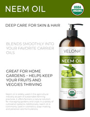 Velona huile de neem, texture dorée et arôme herbacé.