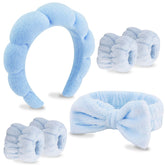 VELSCRUN bandeau spa bleu avec nœud, parfait pour le soin du visage.