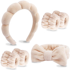 VELSCRUN bandeau spa brun ensemble 6 pièces facilite le lavage du visage tout en restant confortable.