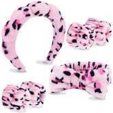 VELSCRUN bandeau spa rose leopard avec noeud, maintien confortable pour lavage du visage.
