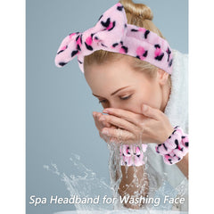VELSCRUN bandeau visage rose leopard, idéal pour dégager les cheveux pendant le soin.