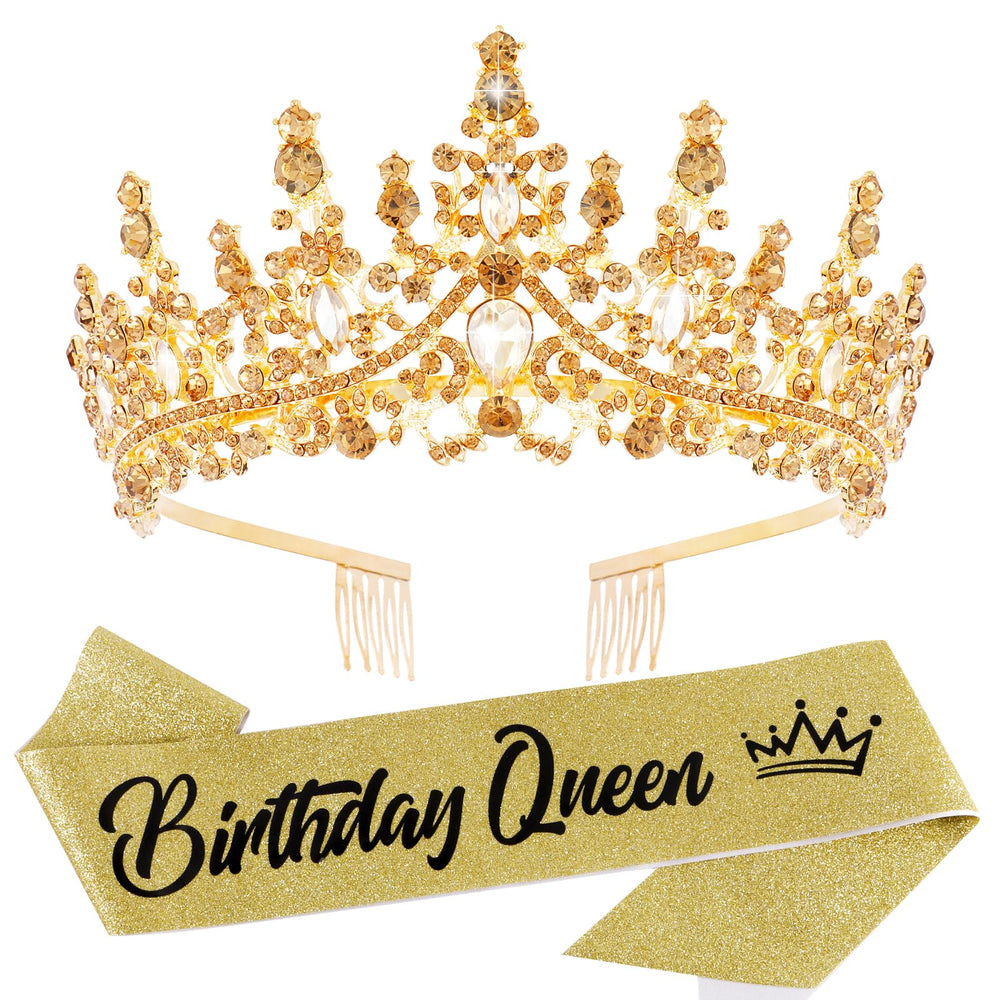 VELSCRUN couronne dorée en cristal pour anniversaire et photos