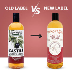 Étiquette organique Vermont Castile Patchouli Rose, produit naturel et biologique