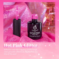Beetles Gel Polish rose brillant reflétant des reflets, finition lumineuse sous lampe LED.