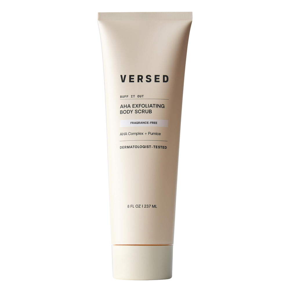 Versed Buff It Out gommage-corps-a-ha, peau plus lisse après application.
